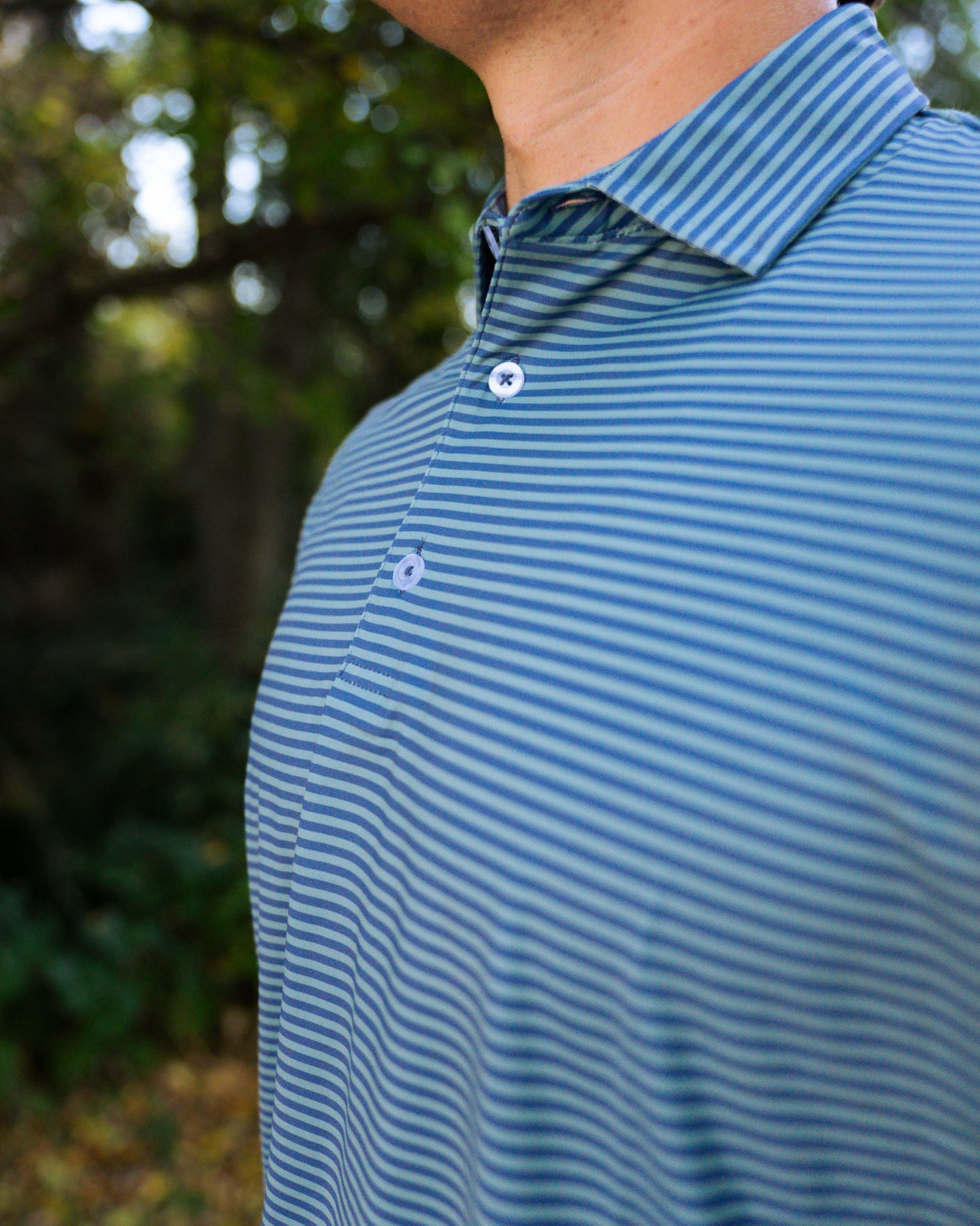 THE GREEN & NAVY STRIPE PERFORMANCE POLO