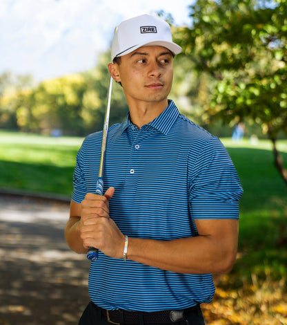 THE BLUE & NAVY STRIPE PERFORMANCE POLO