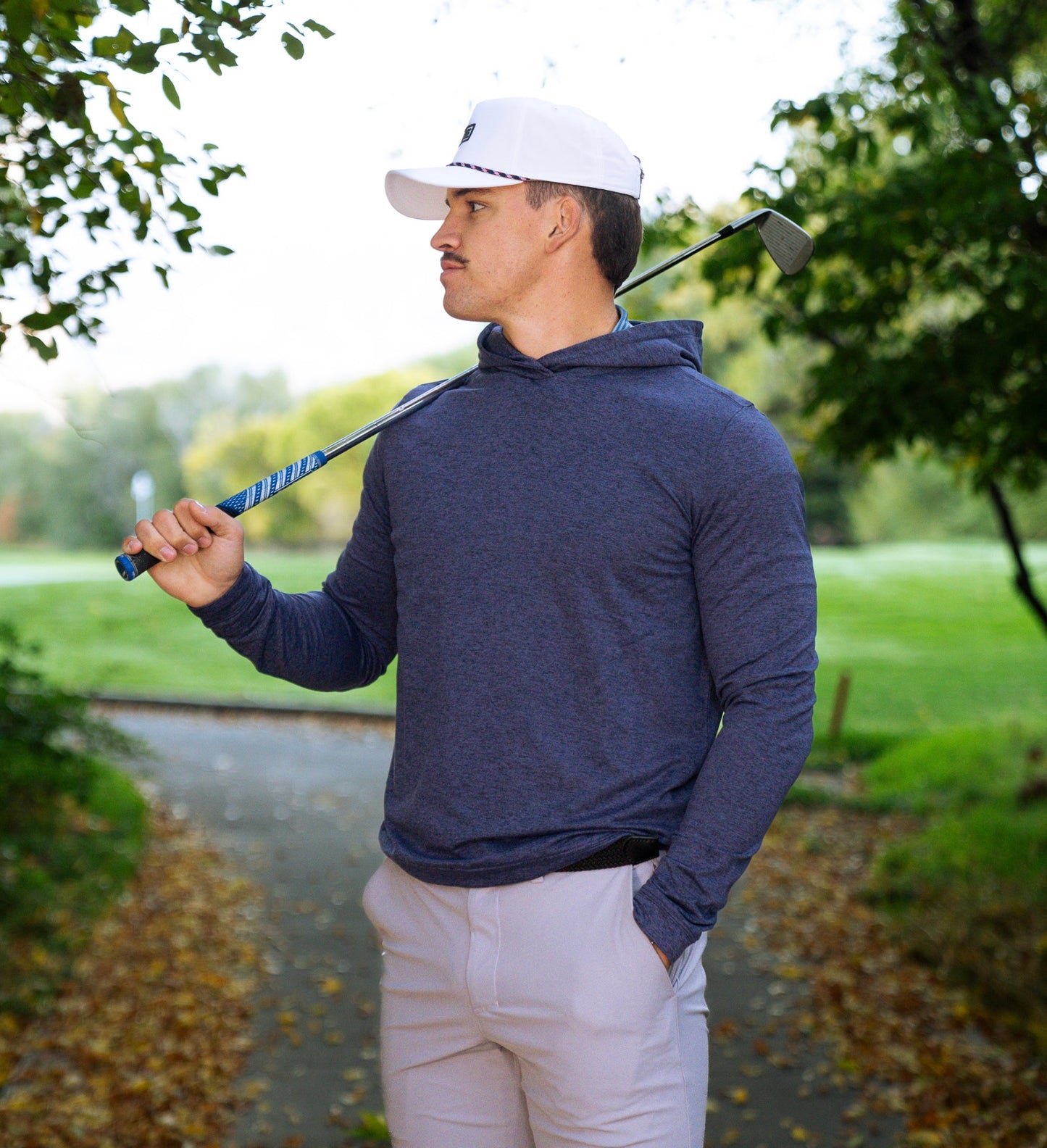 THE HEATHER NAVY PERFORMANCE HOODIE