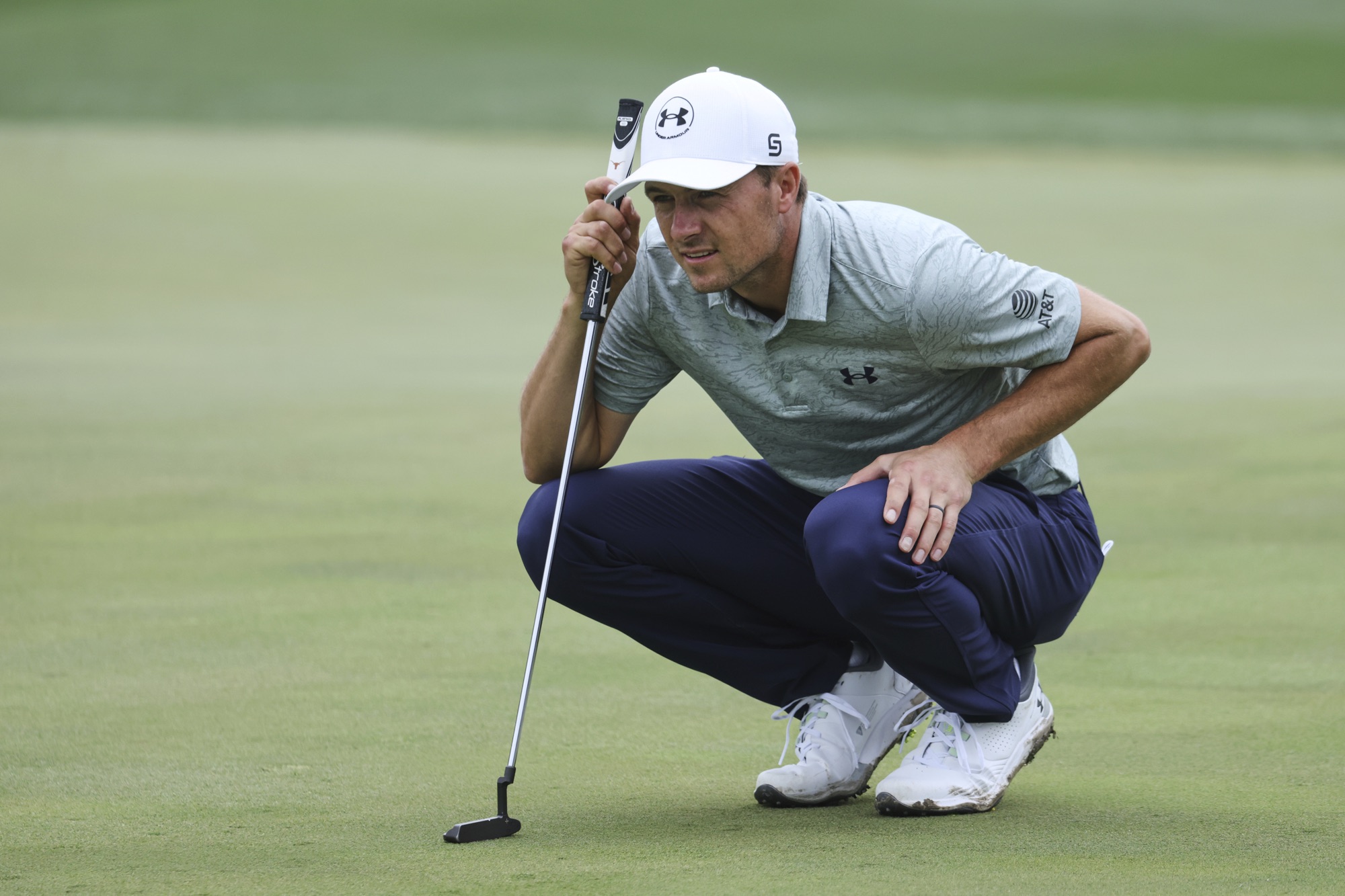 Jordan Spieth lines up his putt during the 2026 CJ Cup Byron Nelson golf tournament