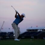 Wyndham Clark hits his tee shot on the seventh hole during the first round of the U.S. Open at Shinnecock Hills Golf Club in Southampton, N.Y.