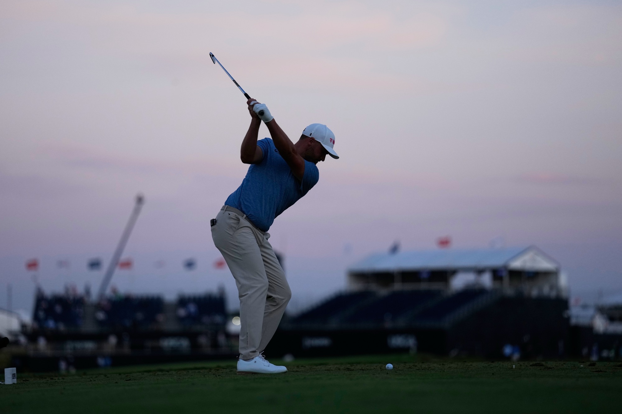 Wyndham Clark hits his tee shot on the seventh hole during the first round of the U.S. Open at Shinnecock Hills Golf Club in Southampton, N.Y.