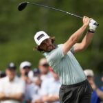 Tommy Fleetwood hits his tee shot during the second round of the 2026 U.S. Open at Shinnecock Hills Golf Club in Southampton, N.Y.