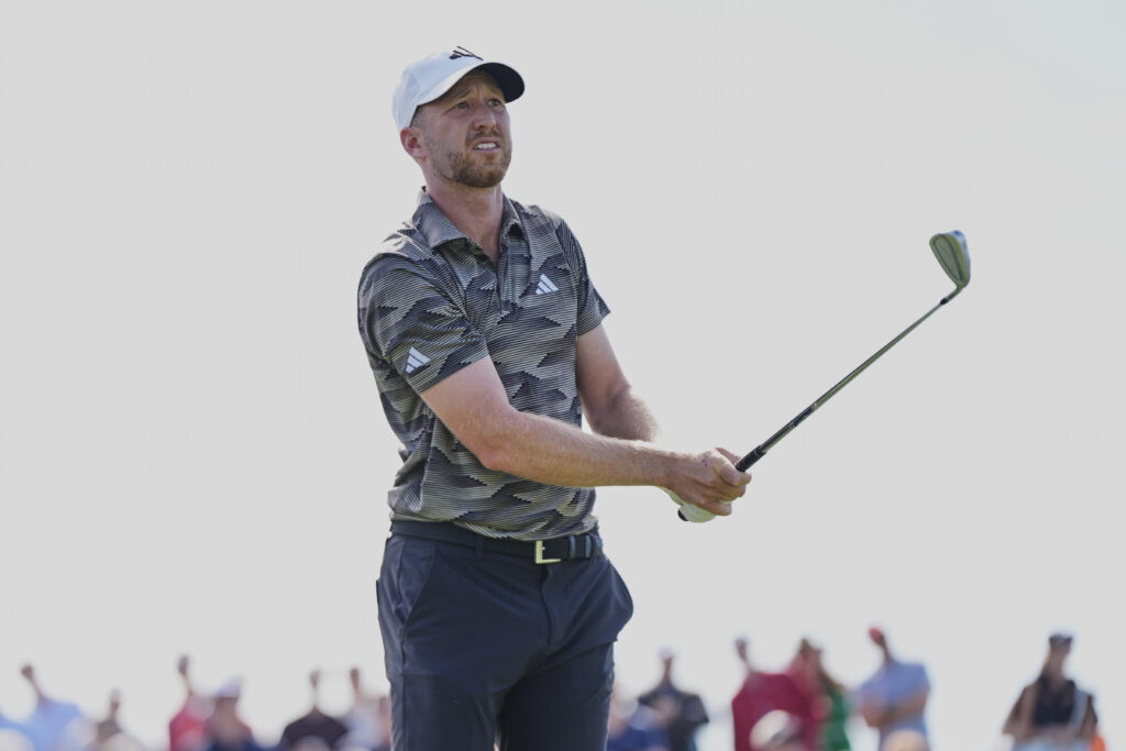 Daniel Berger tees off at the 2025 Players Championship