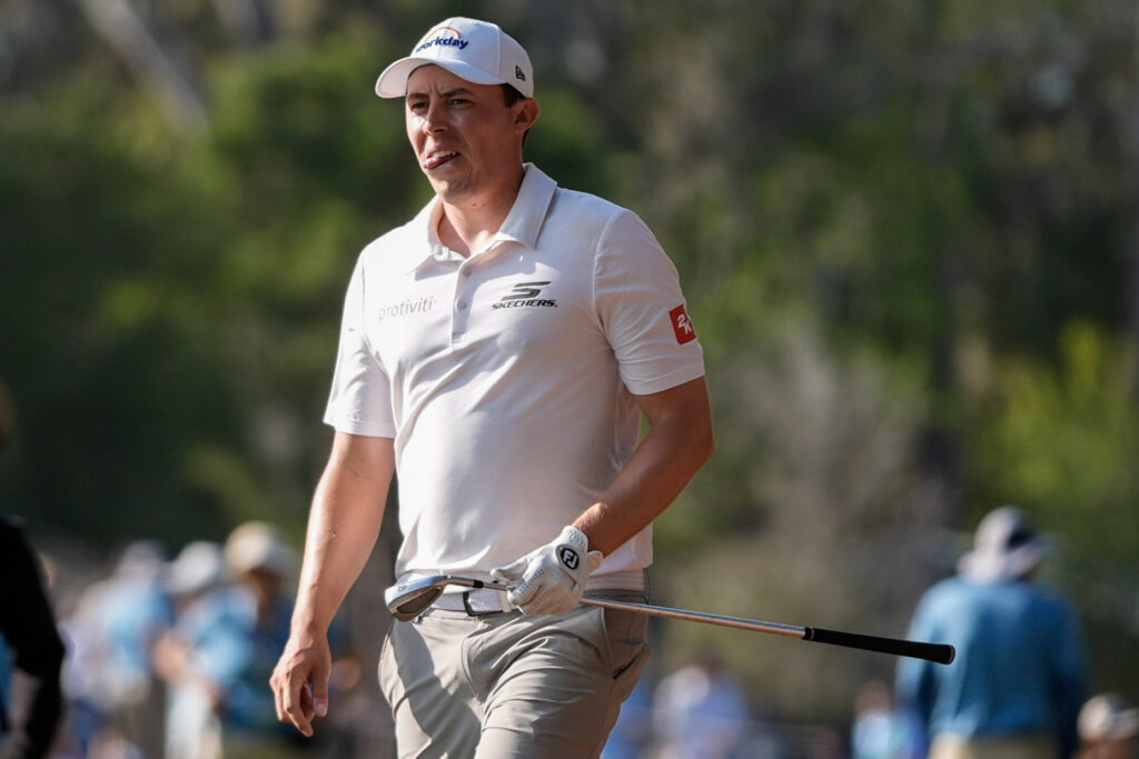 Matt Fitzpatrick reacts to a shot at the 2026 Players Championship