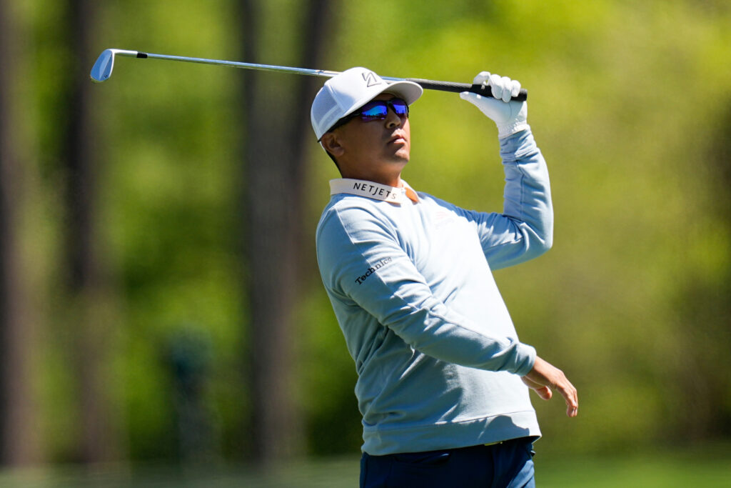 Kurt Kitayama tees off at the 2026 Masters