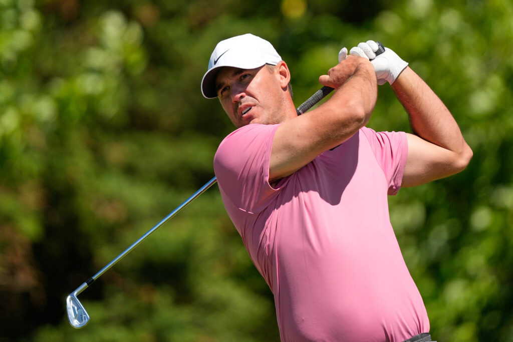 Brooks Koepka tees off in a practice round at the 2026 U.S. Open