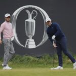 Rory McIlroy and Justin Thomas on the 1st tee at Royal Portrush during the Open Championship