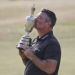 Ryan Fox kisses the Claret Jug after winning the 2026 Open Championship at Royal Birkdale