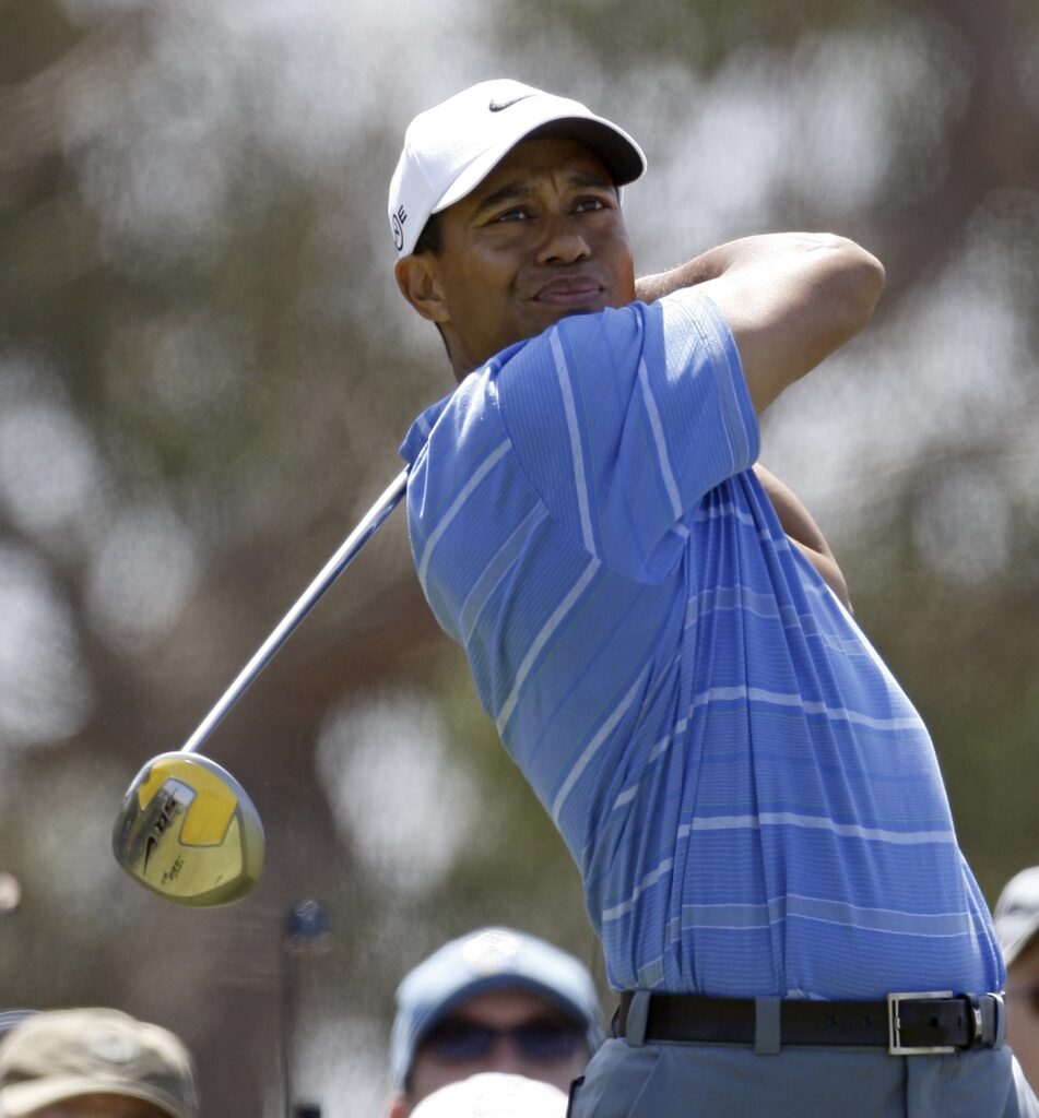 Tiger Woods hits a tee shot with his driver at the 2008 U.S. Open at Torrey Pines