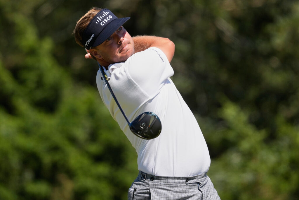 Keith Mitchell watches his tee shot at the U.S. Open