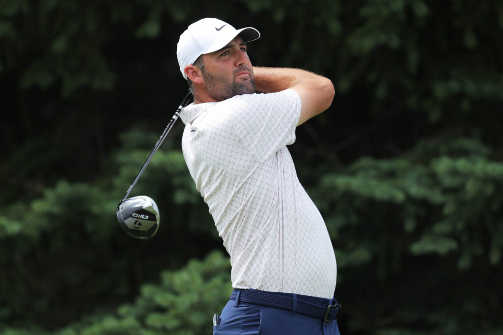 Scottie Scheffler hits a tee shot at the 3M Open