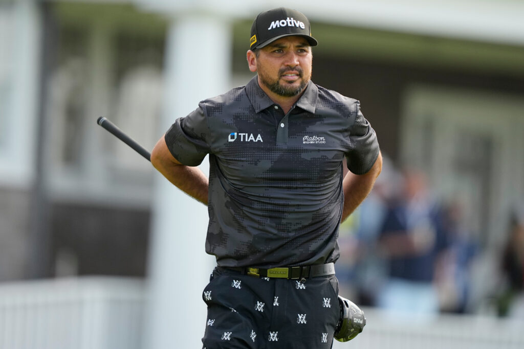 Jason Day holds his back during the 2026 U.S. Open at Shinnecock Hills
