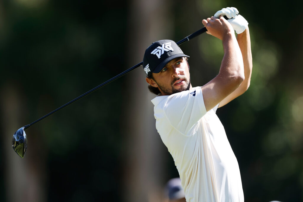 Marco Penge hits a tee shot at the Genesis Invitational