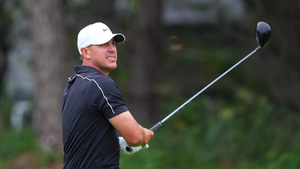 Brooks Koepka watches his tee shot during the 2026 Byron Nelson golf tournament