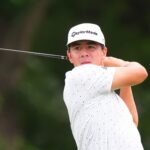 Michael Thorbjornsen watches his tee shot during a PGA Tour event