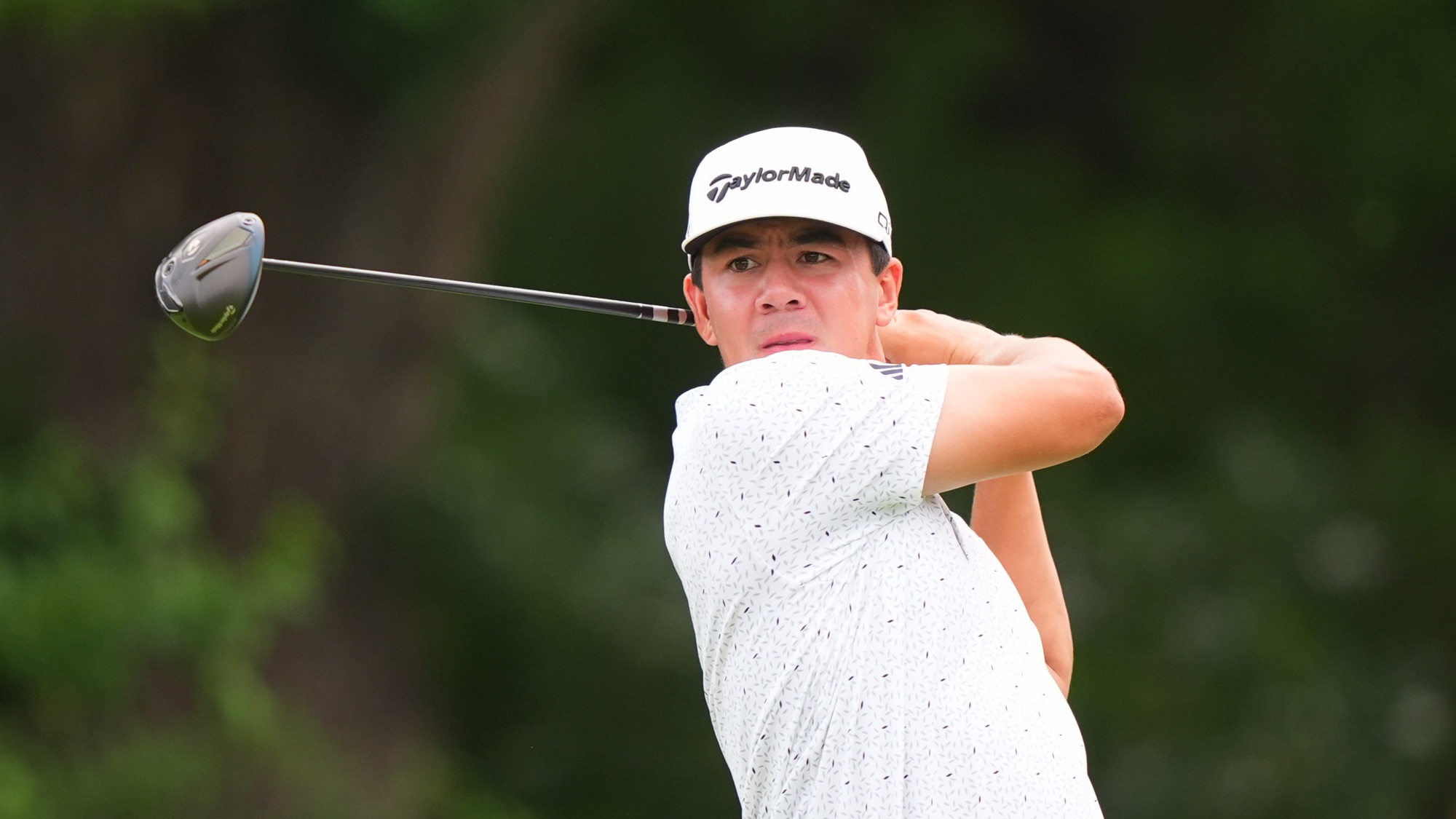 Michael Thorbjornsen watches his tee shot during a PGA Tour event