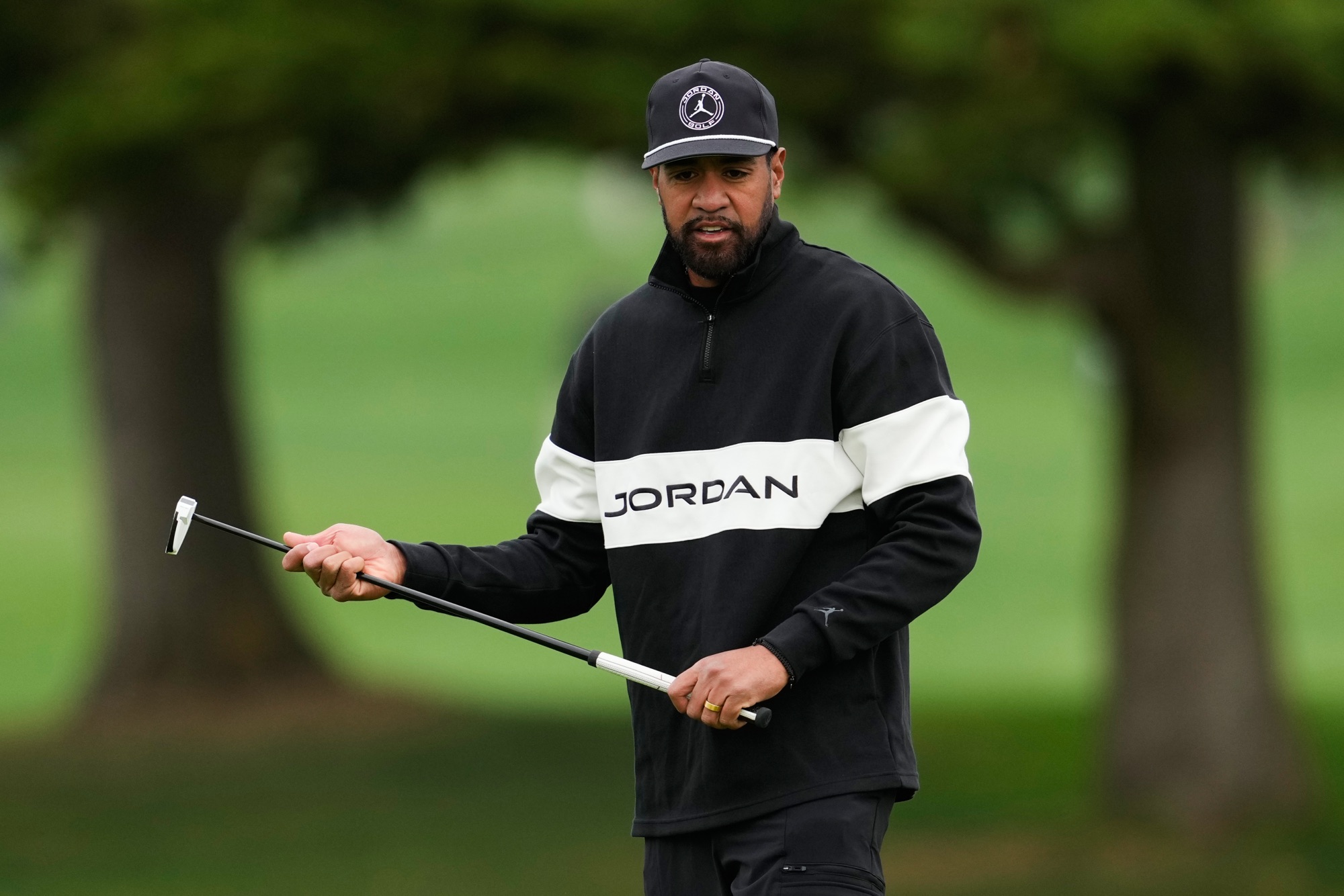 Tony Finau follows his putt at Pebble Beach Golf Links during the AT&T Pebble Beach Pro-Am.