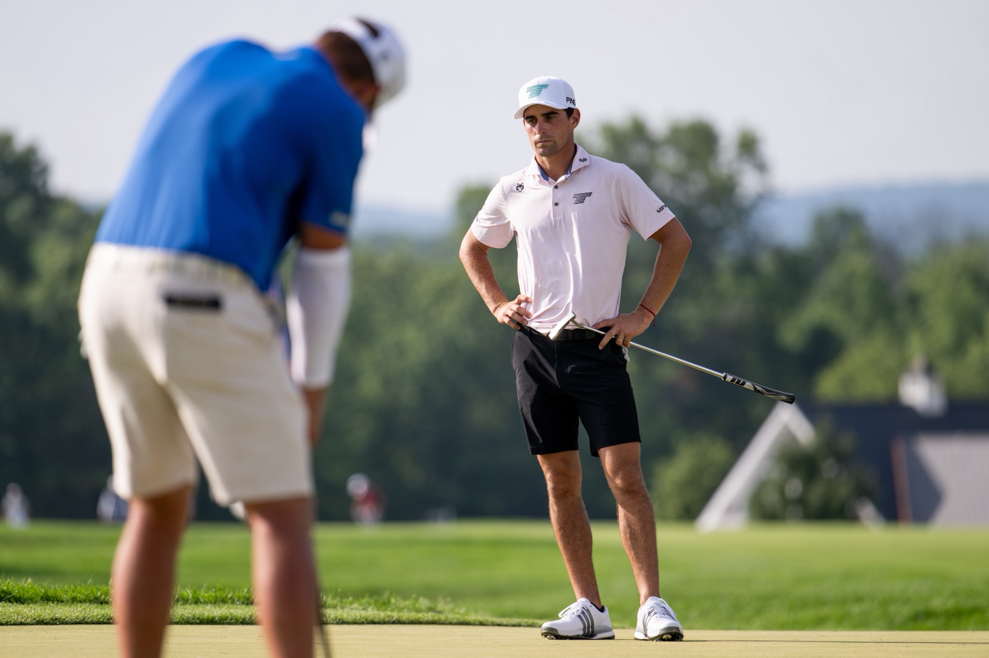 Joaquín Niemann on the green at LIV Golf New York at Trump National Golf Club in Bedminster, New Jersey