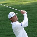 Michael Brennan watches his approach shot during the final round of the 2026 Wyndham Championship