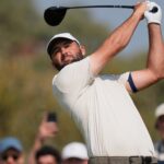 Scottie Scheffler hits a tee shot at the British Open