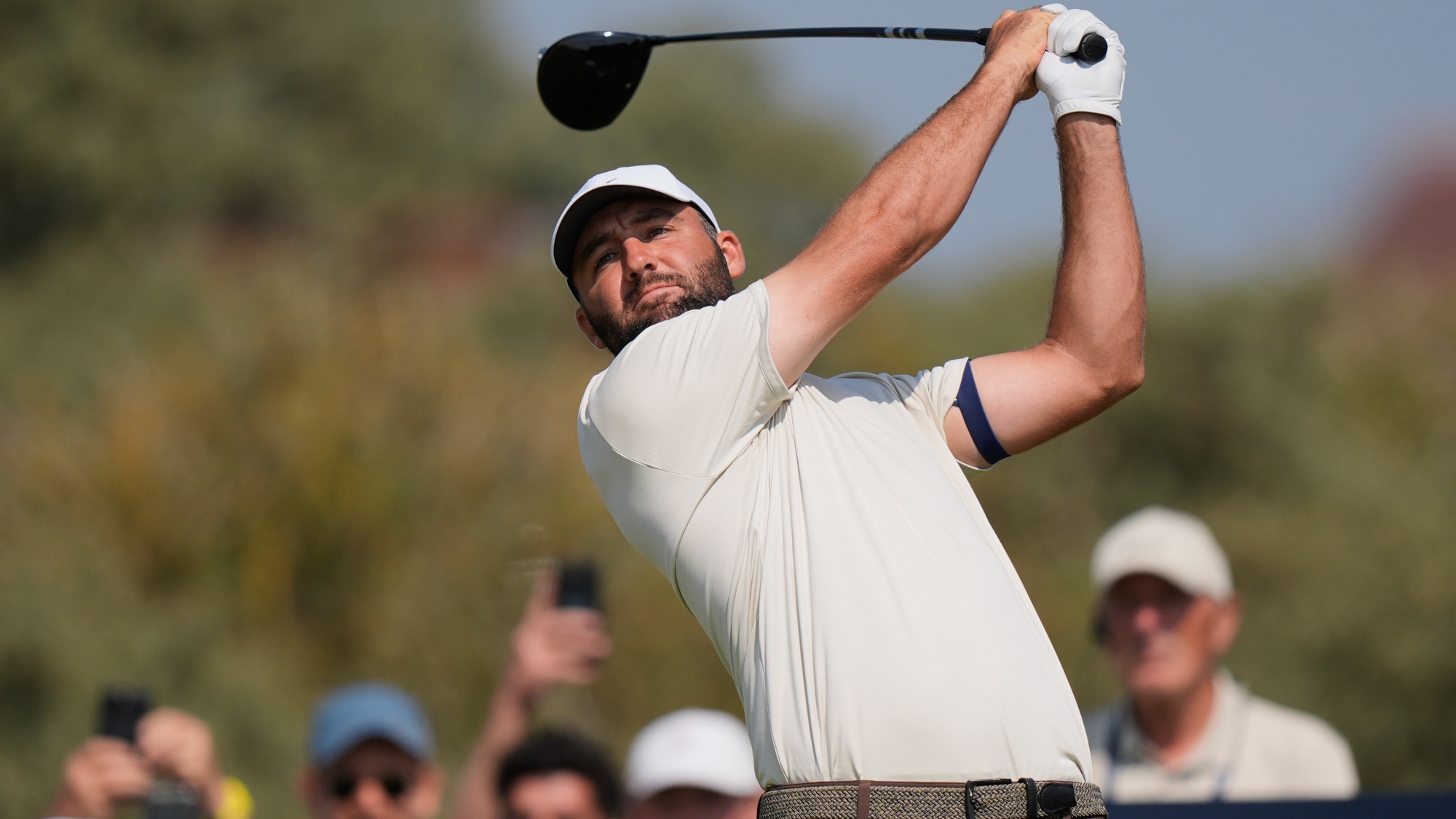Scottie Scheffler hits a tee shot at the British Open