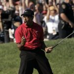 Tiger Woods reacts after a birdie putt at the 2008 U.S. Open at Torrey Pines