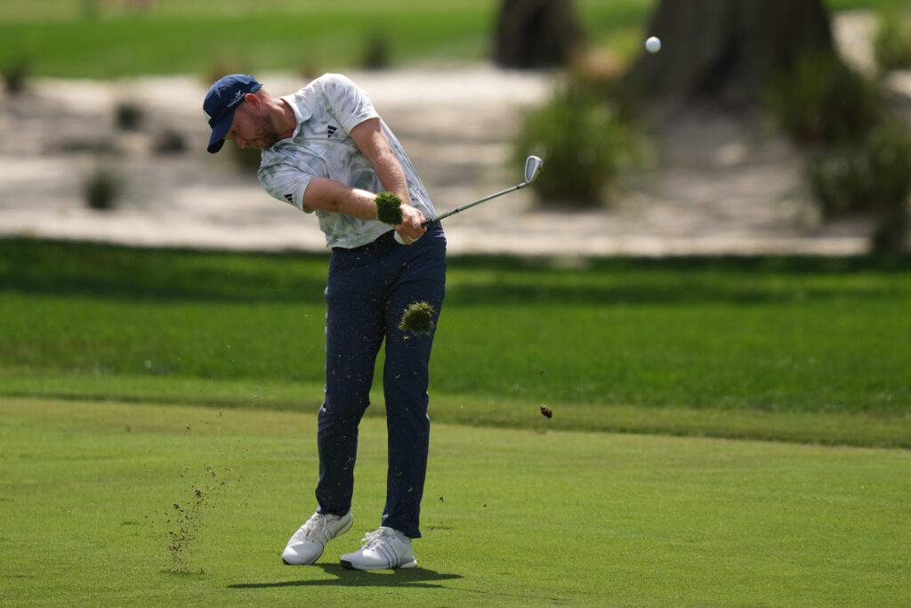 Daniel Berger hits from the first hole at the 2026 Arnold Palmer Invitational