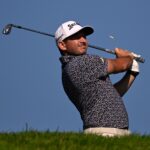 Alejandro Tosti tees off during the first round of the Farmers Insurance Open