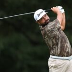 JJ Spaun hits a shot during the 2026 BMW PGA Championship at Wentworth Club