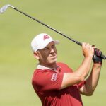 Sergio Garcia hits his shot on the fourth hole during the final round of LIV Golf Indianapolis at The Club at Chatham Hills