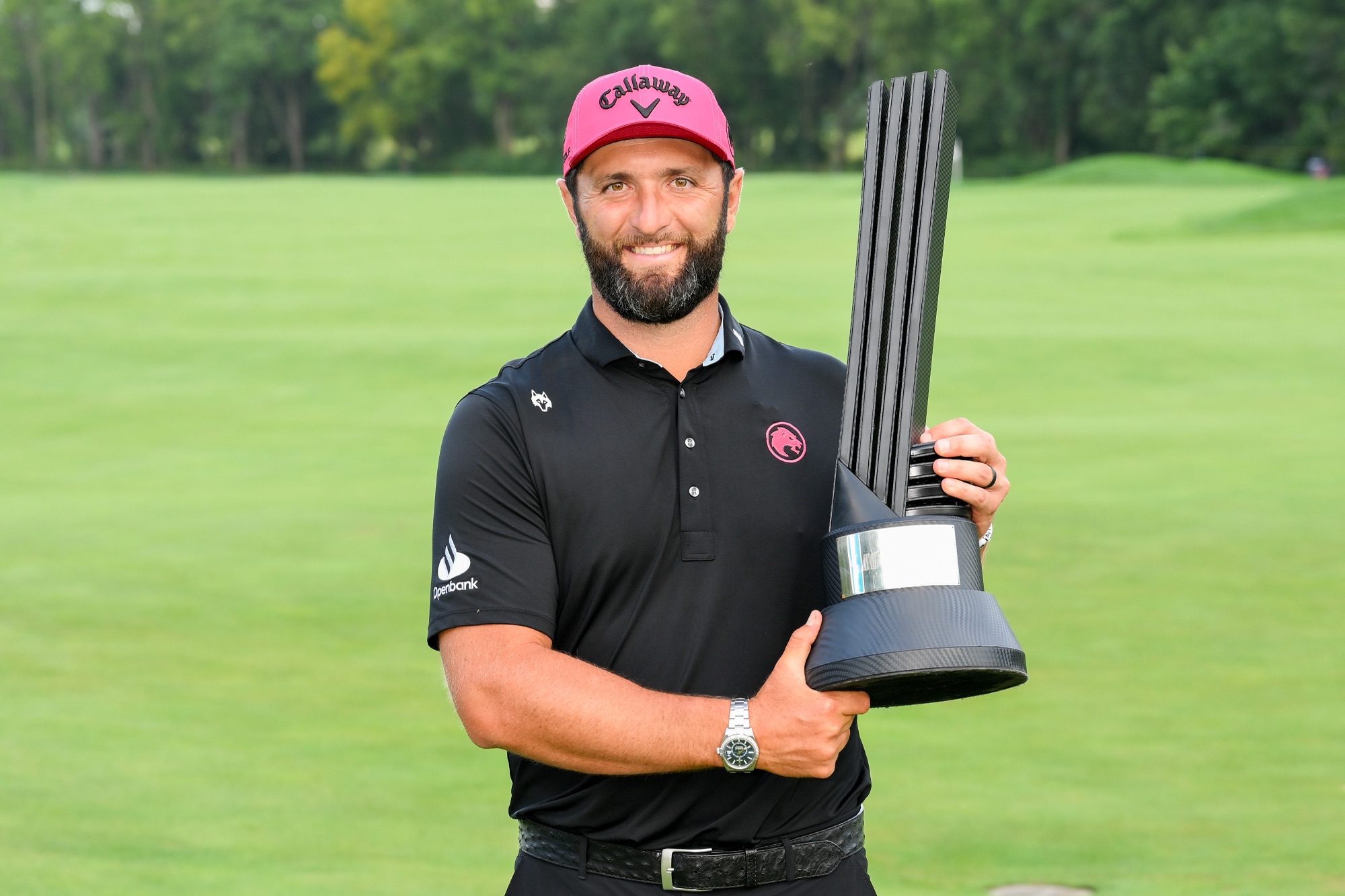 Jon Rahm with the LIV Golf season-long championship trophy at LIV Golf Indianapolis in 2026