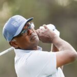 Vijay Singh tees off on the first hole during the third round of the 2026 Sony Open at Waialae Country Club