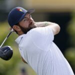 Cameron Young hits a drive on the third hole at Medinah Country Club ahead of the 2026 Presidents Cup