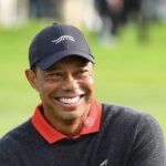 Tiger Woods looks on during the trophy ceremony following the final round of the 2025 Genesis Invitational at Torrey Pines